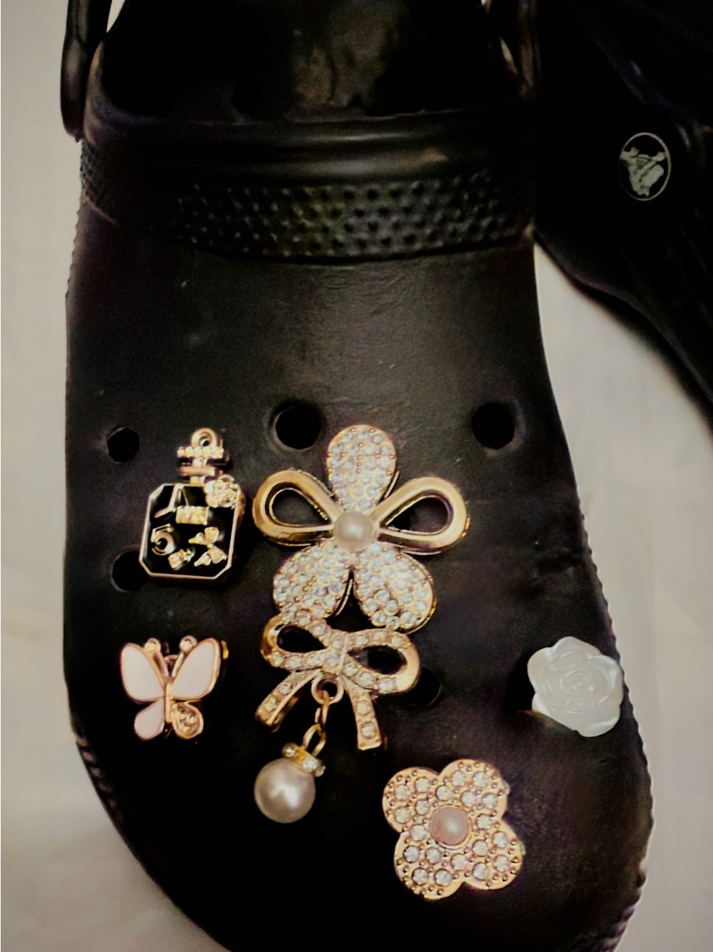 Set of Gold and Pearl Floral Charm Shoe Jibbitz Set - White and Pink Accents